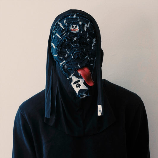 Upcycled Bape and denim Ghostface mask